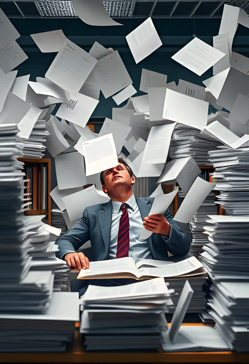 Image of accounting firm drowning in paperwork before automation