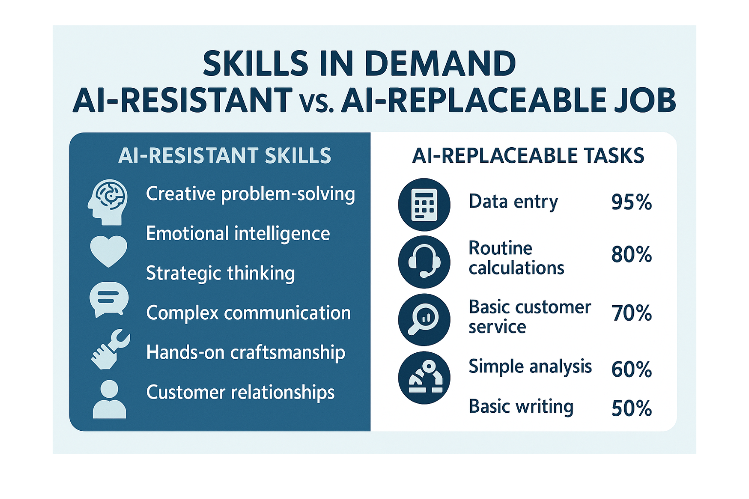 Infographic showing jobs with high vs. low automation risk